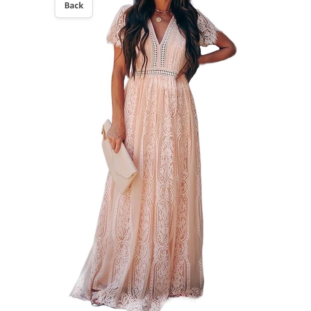 Pink lace dress worn once for photos. CAN be used for maternity
